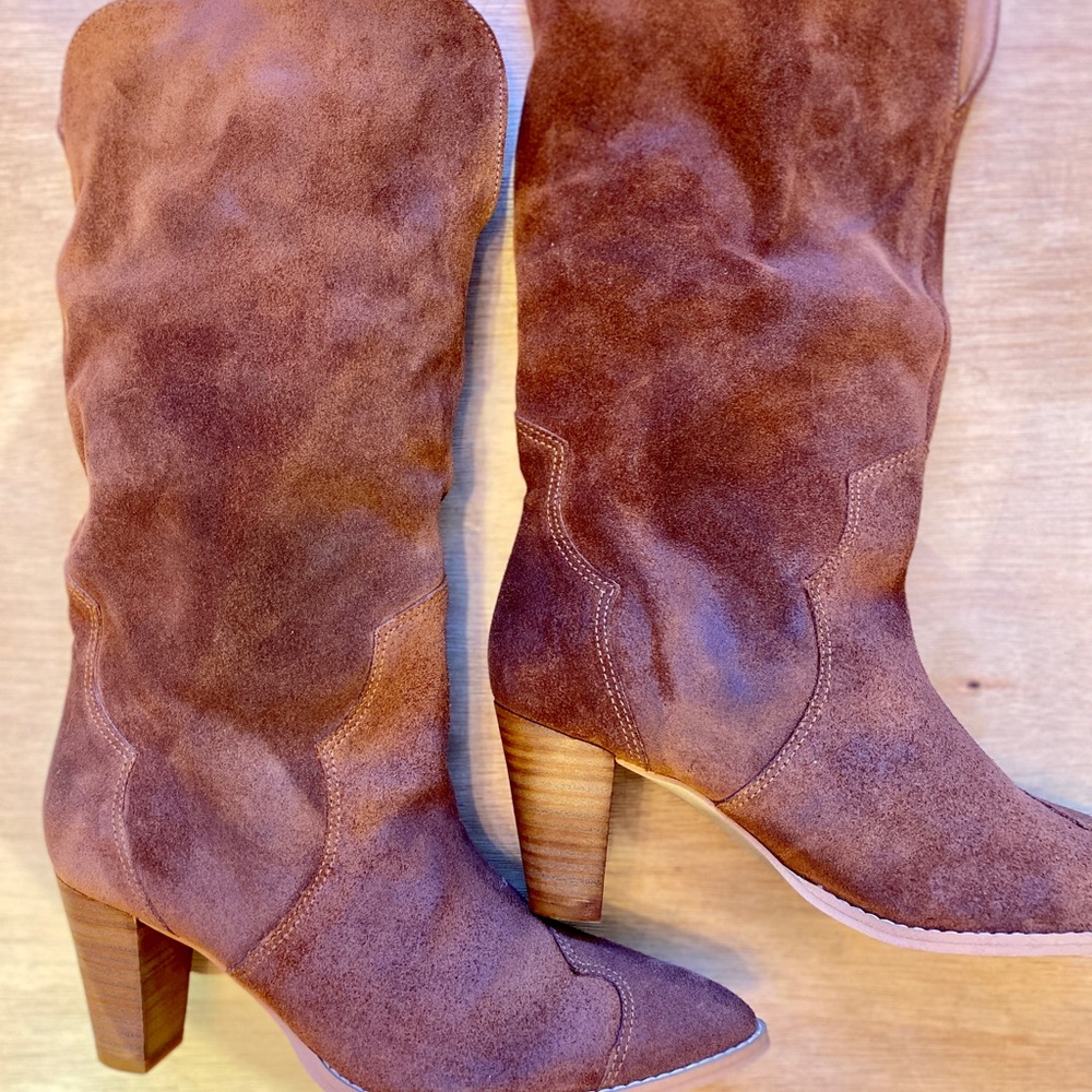 FP Shayne Tall Western Boot in brown suede